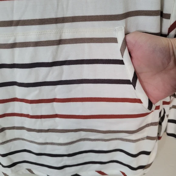 MARKET & SPRUCE Beige Striped Milania French Terry Curved Hem Hoodie Size M - Picture 4 of 12